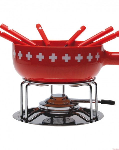 Käse Fondue-Set CH-Band- 9-teilig- rot