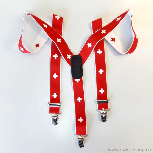 Hosenträger Y-Form, Schweizerkreuz rot