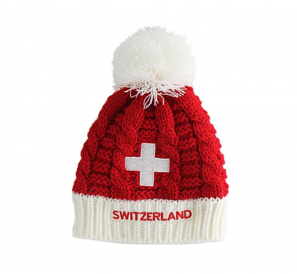 Kinder Wintermütze Schweizerkreuz rot