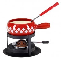 Käse Fondue-Set, Schweizerkreuz, 4-teilig, rot