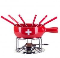 Käse Fondue-Set Schweizerkreuz, 9-teilig, rot