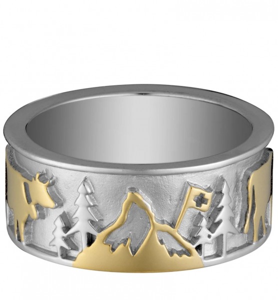 Ring Matterhorn Kuh 925 Silber vergoldet, 9 mm