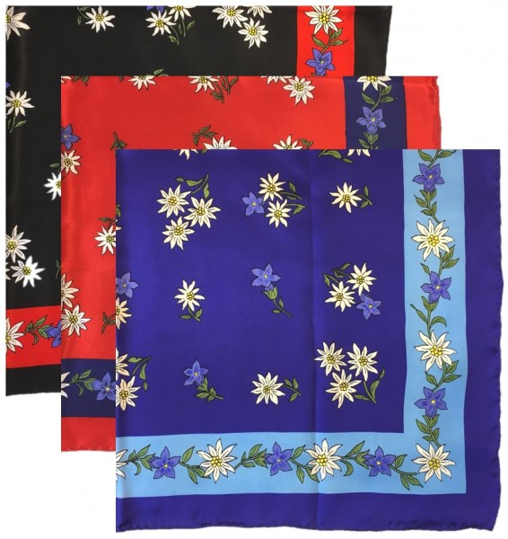 Foulard Alpenblumen, 100 % Seide, 60 x 60 cm