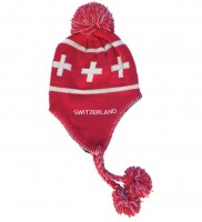 Tibeter Wintermütze mit Schweizerkreuz, rot